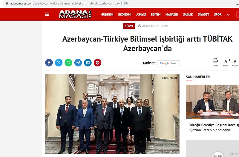 Турецкие СМИ уделили широкое место встрече с руководителем ULAKBİM, которая прошла в НАНА