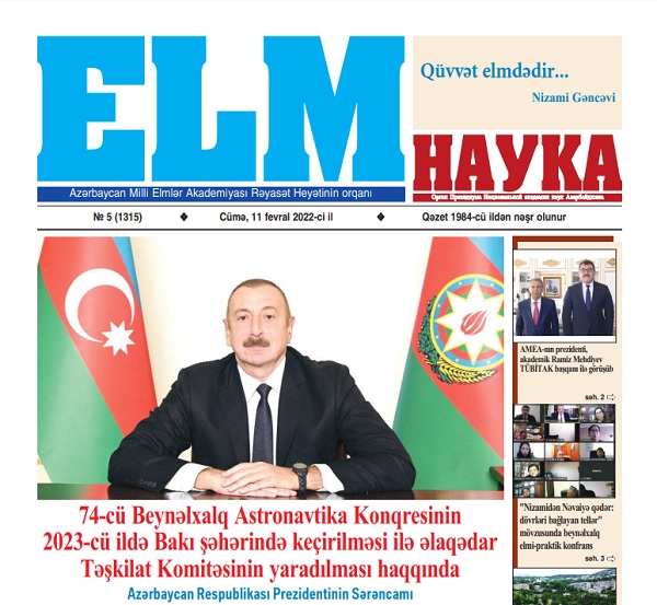 “Elm” qəzetinin növbəti sayı işıq üzü görüb