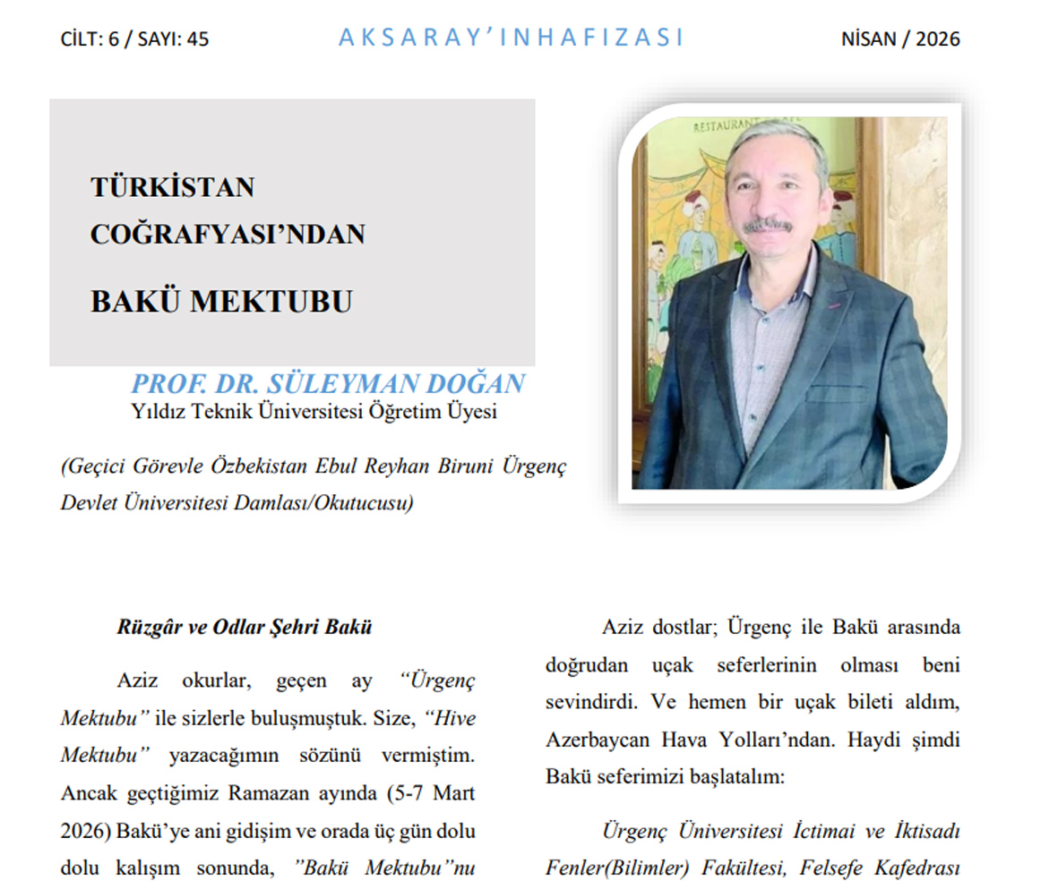 Türkiyəli professor “Aksarayın Hafızası” jurnalında Şərqşünaslıq İnstitutunun fəaliyyətindən yazıb