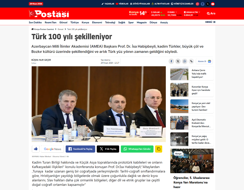 Akademik İsa Həbibbəylinin qədim türklərin tarixi ilə bağlı çıxışı qardaş ölkənin mediasında