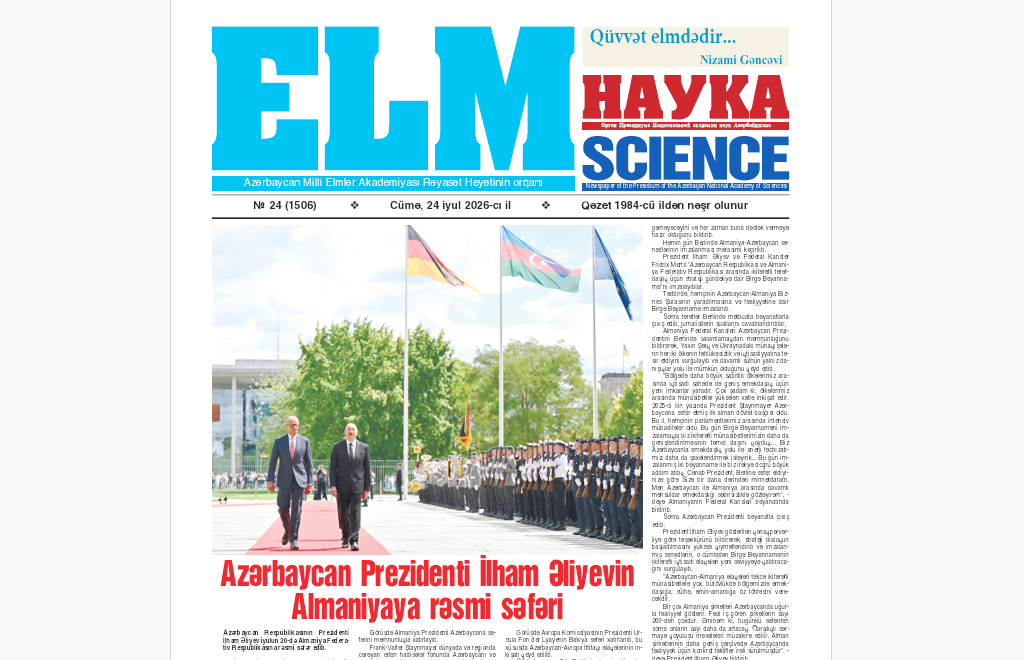 “Elm” qəzetinin növbəti nömrəsi çap edilib