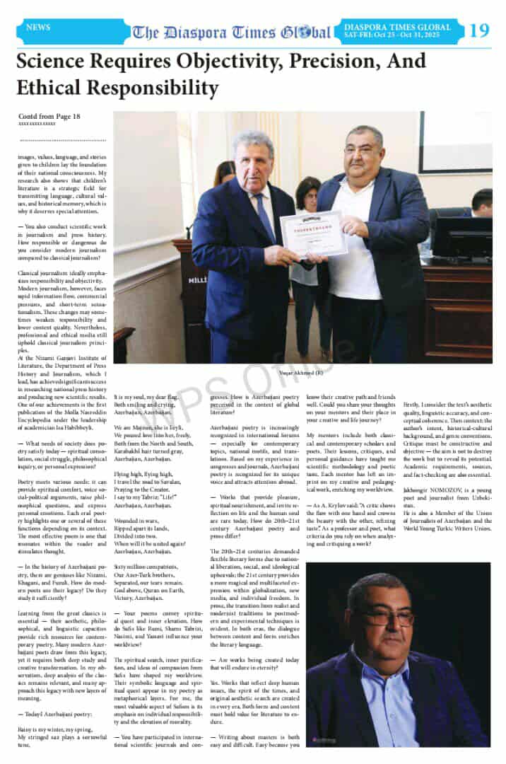 Professor Vüqar Əhmədin müsahibəsi xarici mətbuatda yayımlanıb