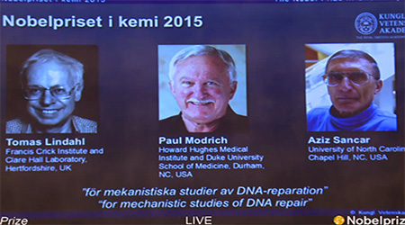 Kimya sahəsində 2015-ci ilin Nobel mükafatı laureatlarının adları elan edilib