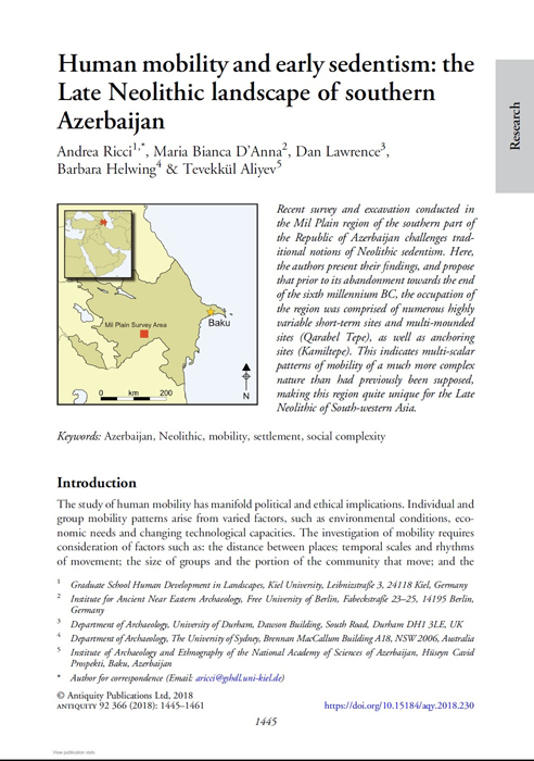 В престижном журнале “Antiquity” университета Кембридж опубликована статья об археологических работах, проводимых в Азербайджане