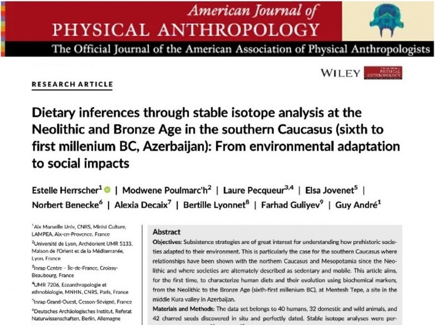 American Journal of Physical Anthropology published an article about the Neolithic and Bronze Age of Azerbaijan