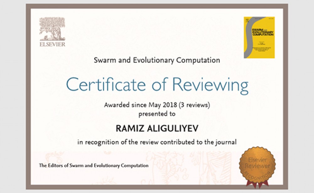 Head of the Department of ANAS Institute of Information Technology awarded a “Certificate of Reviewing”