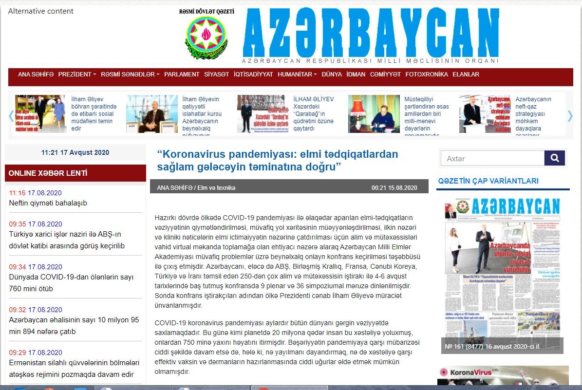 “Koronavirus pandemiyası: elmi tədqiqatlardan sağlam gələcəyin təminatına doğru”
