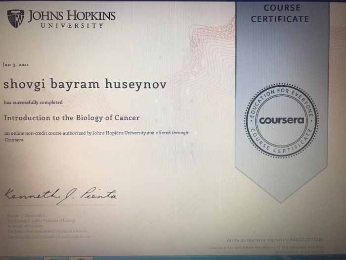 Fiziologiya İnstitutunun əməkdaşı beynəlxalq sertifikata layiq görülüb