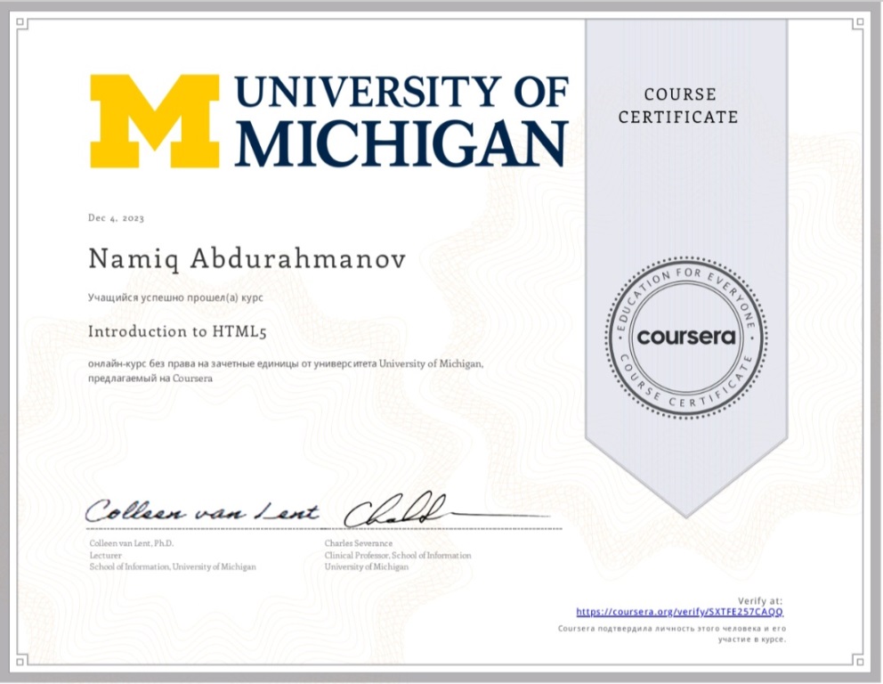 Şəki Regional Elmi Mərkəzinin əməkdaşı “Coursera” sertifikatları ilə təltif olunub