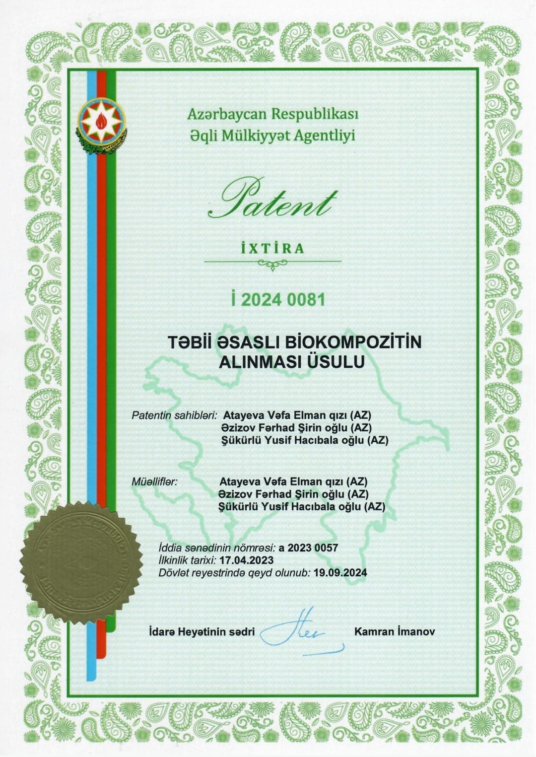 Şəki Regional Elmi Mərkəzinin əməkdaşları ixtiralarına görə patent alıb