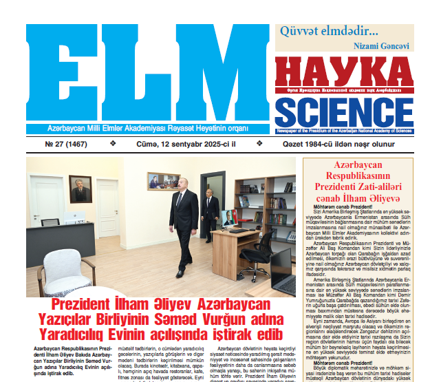 “Elm” qəzetinin növbəti sayı işıq üzü görüb