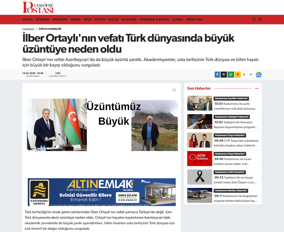 AMEA rəhbərliyinin görkəmli tarixçi alim İlbər Ortaylının vəfatı ilə bağlı verdiyi başsağlığı qardaş Türkiyə mediasında