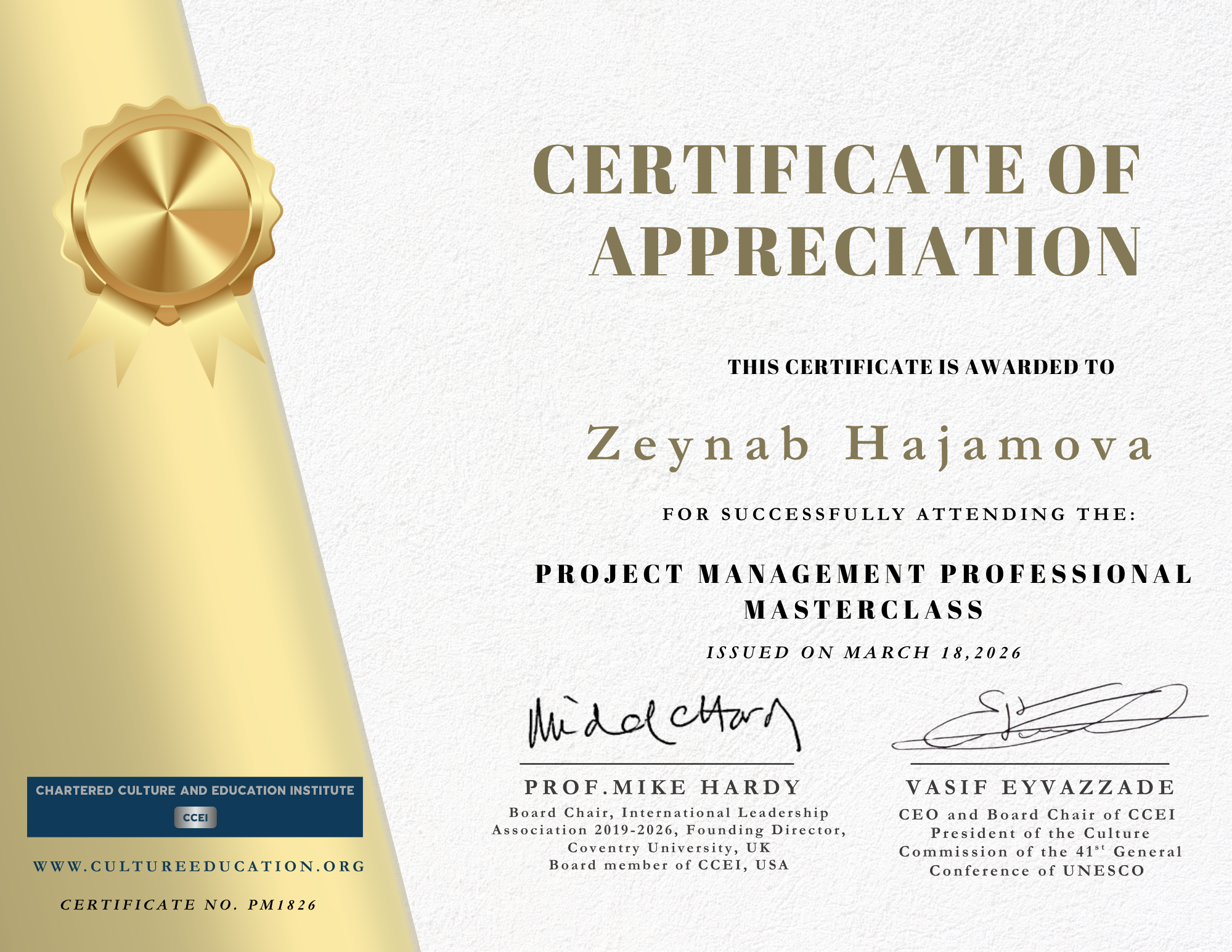 Gənc tədqiqatçı Zeynəb Həcəmova beynəlxalq sertifikata layiq görülüb