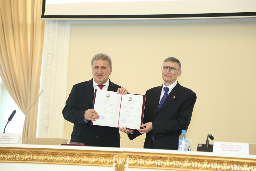 Professor Aziz Sancar was presented with an honorary member diploma and a medal of ANAS