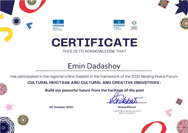 Tarix Muzeyinin əməkdaşlarına beynəlxalq sertifikat təqdim olunub