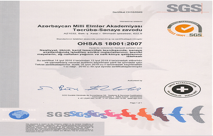 Azərbaycanda ilk dəfə ISO sertifikatlarının yeni versiyası AMEA Təcrübə-Sənaye Zavoduna təqdim edilib