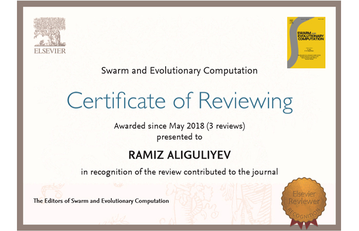 AMEA-nın müxbir üzvü Ramiz Alıquliyev elmi ekspertiza fəaliyyətinə görə sertifikatlara layiq görülüb