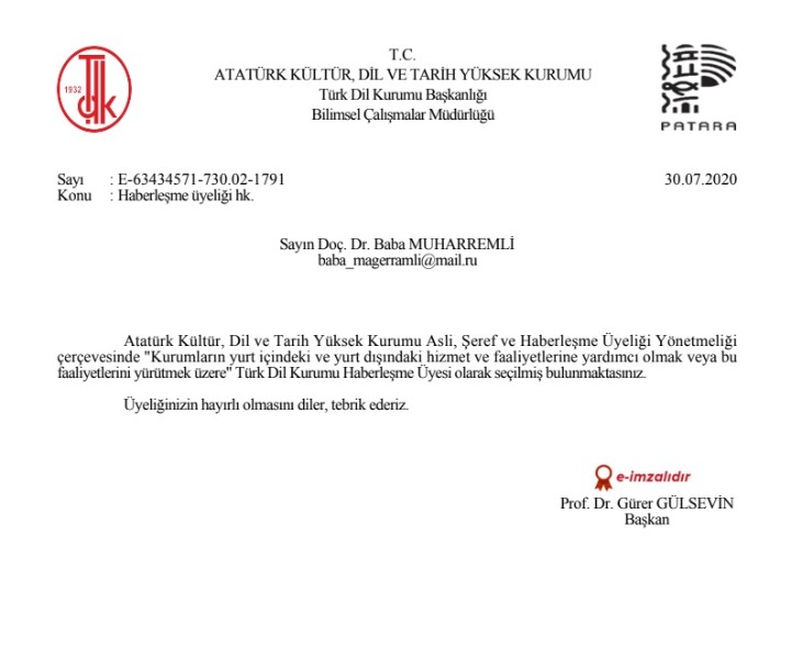 Azərbaycanlı alim Türk Dil Qurumunun müxbir üzvü seçilib